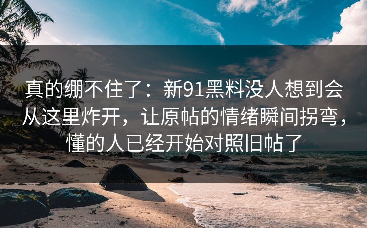 真的绷不住了：新91黑料没人想到会从这里炸开，让原帖的情绪瞬间拐弯，懂的人已经开始对照旧帖了
